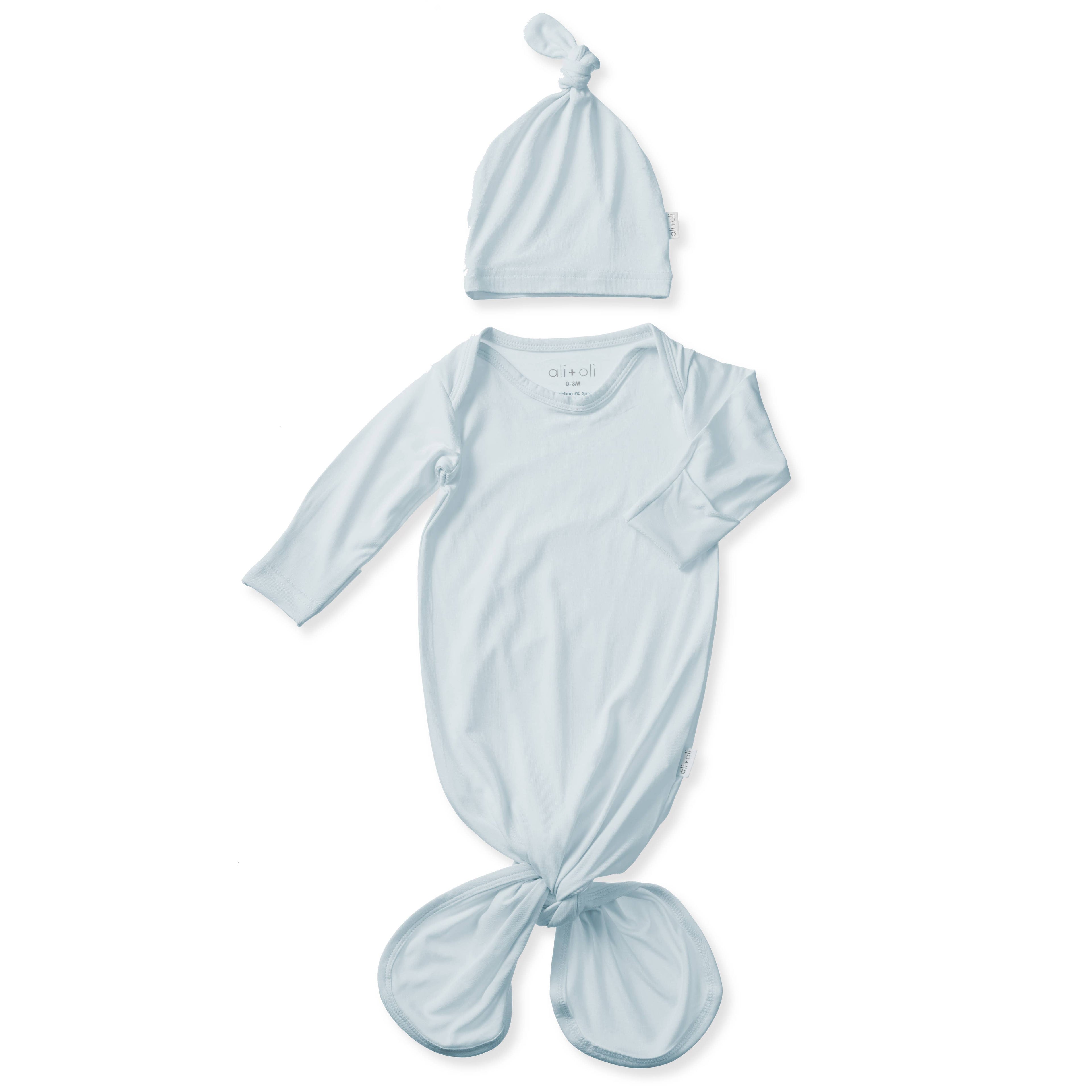 Bamboo Knotted Baby Gown & Beanie Blue
