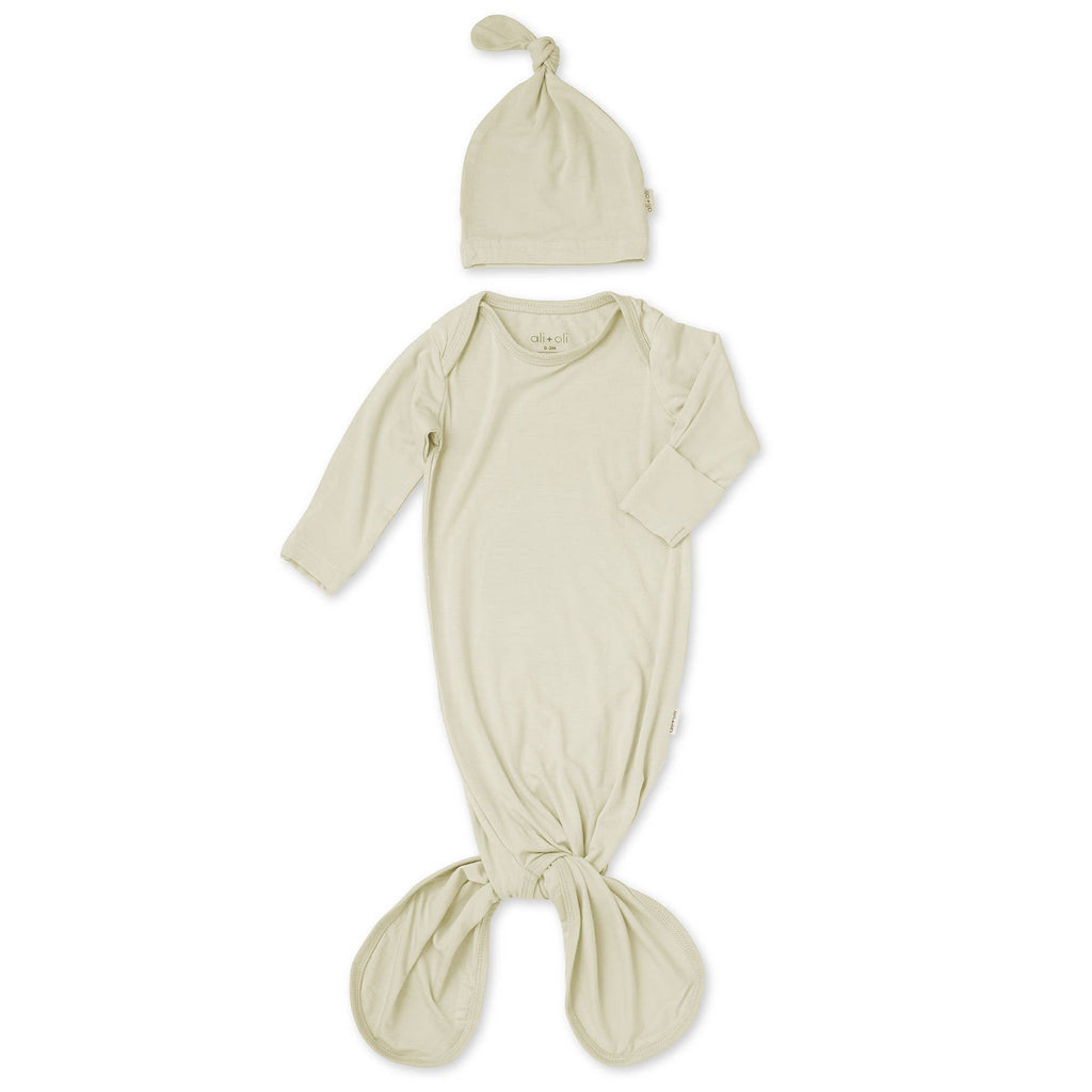 Bamboo Knotted Baby Gown/Beanie Ivory