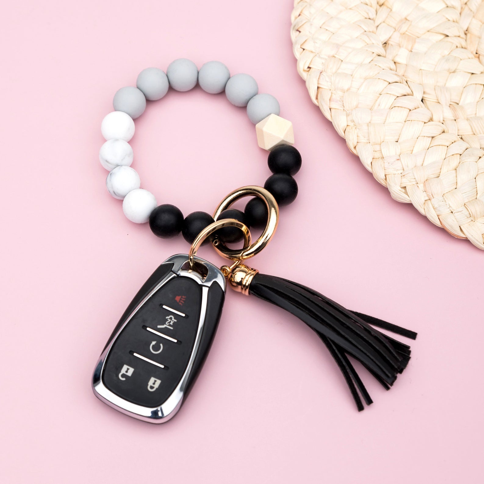 Silicone Color Block Key Ring Bracelet