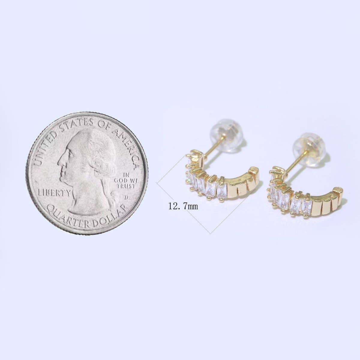 Dainty Baguette CZ Huggie Stud Earring