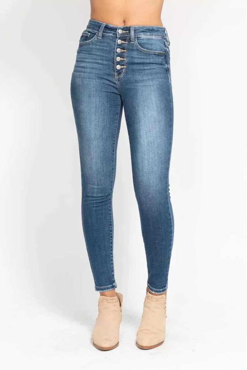 Judy Blue Full Size High Rise Button Fly Skinny Jeans Plus Size