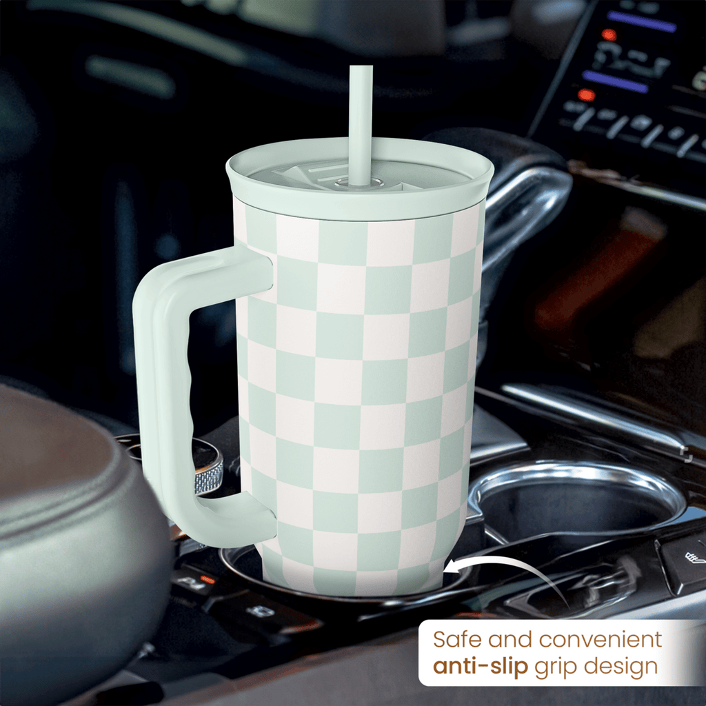 Checkered Tumbler with Handle 40oz, Mint Checker Cup Stainless Steel Insulated Tumblers Coffee Travel Mug Cups with Straw, Gifts for Women Girls Teen Birthday Christmas