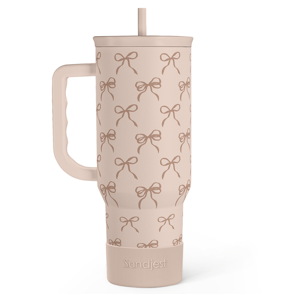 Bow Tumbler with Handle and Straw 40oz – Stainless Sleel Slider Tumbler Travel Coffee Mug for Women - Gift Idea for Birthday Christmas