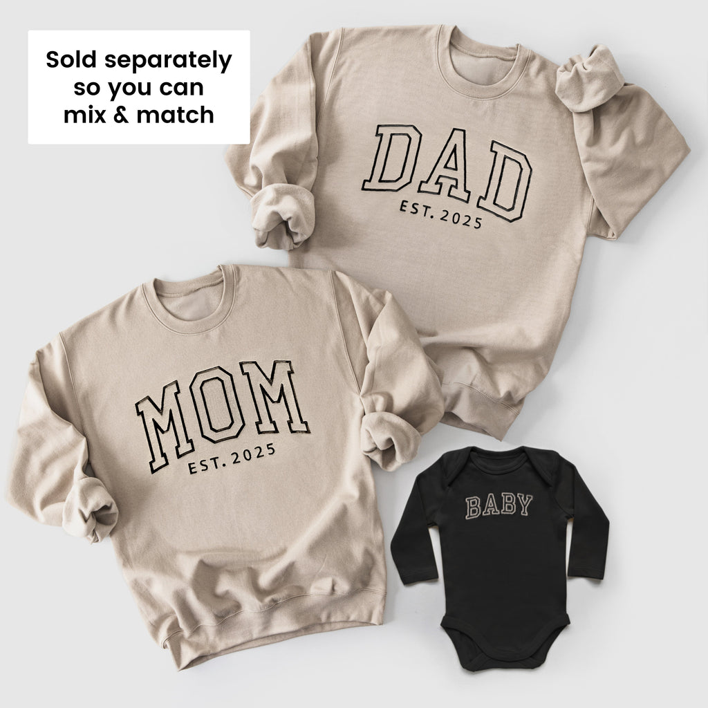 Neutral Custom Embroidered Matching Family Outfits for Mom, Dad and Baby