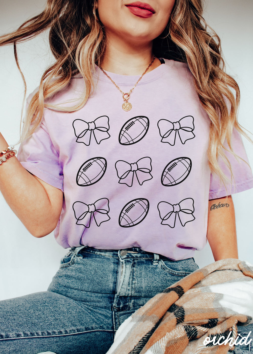 Football Bow Coquette Rows Tee *12 Colors (S-3X)