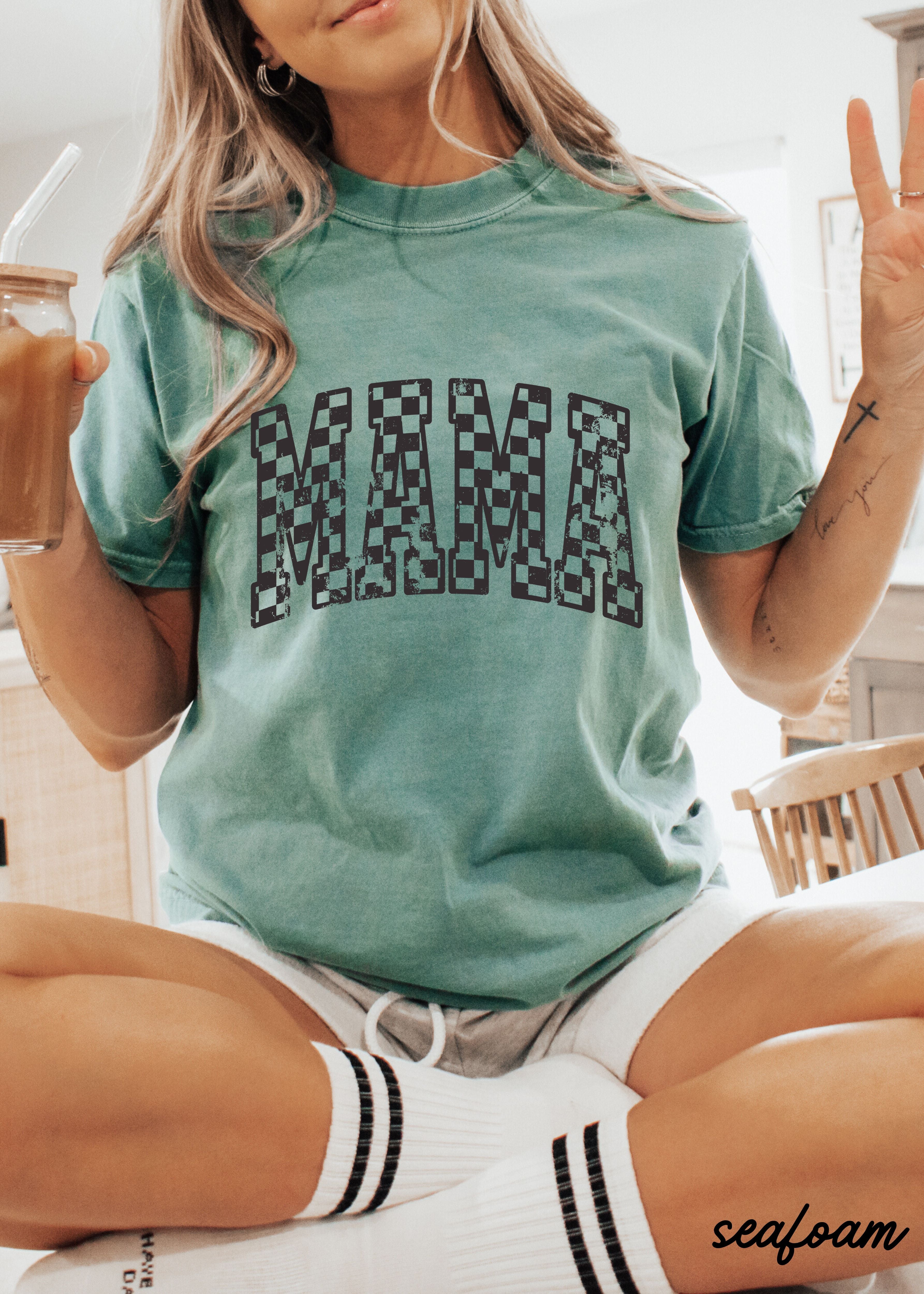 Mama Outline Checkered Tee *12 Colors (S-3X)