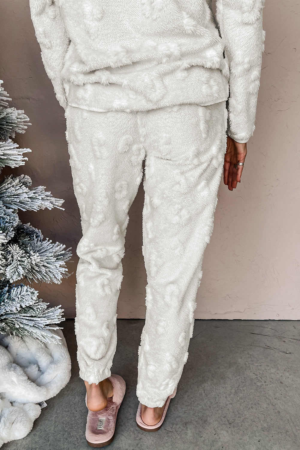 Light Grey Leopard Textured Loose Fit Fleece Loungewear Two-Piece