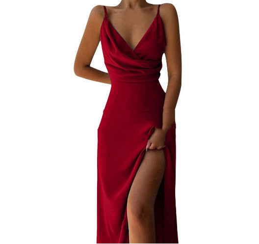 V-Neck Slit Sling Dress