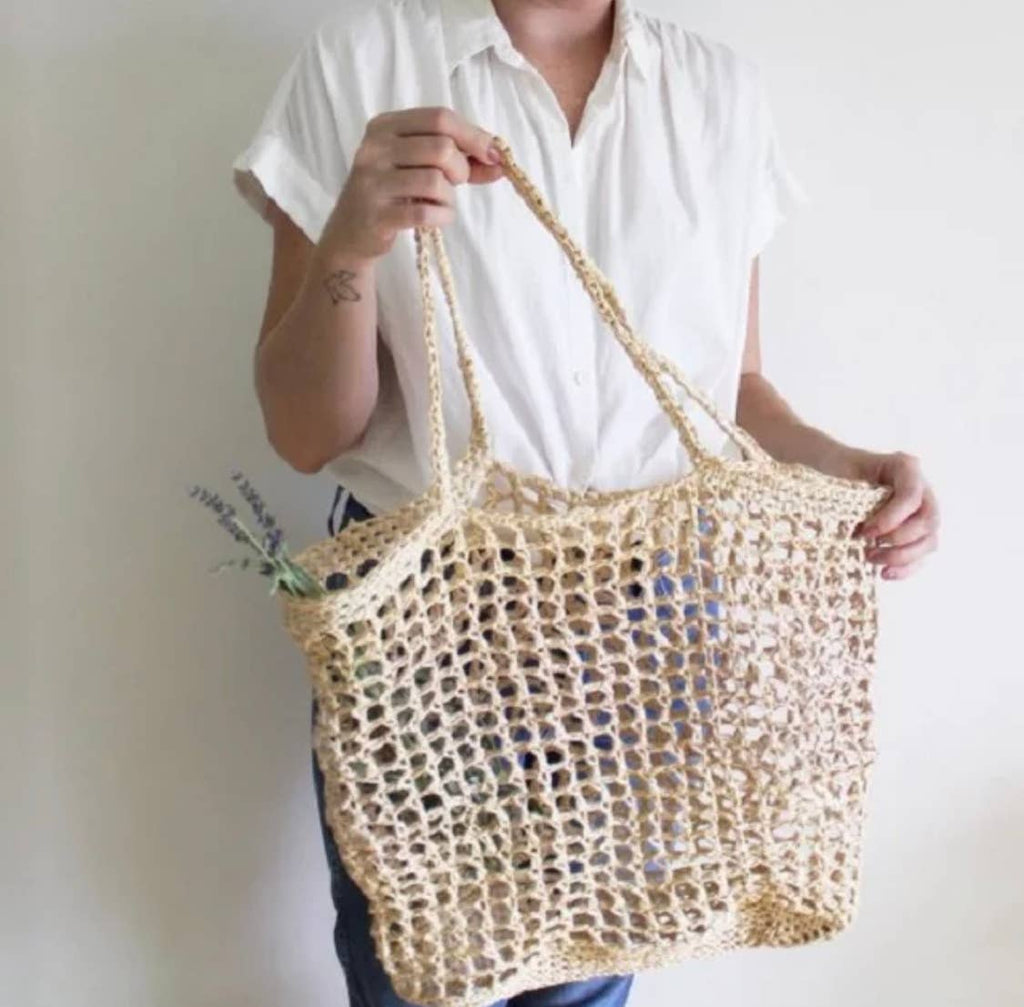 EcoFreax Beach tote handbag handmade natural raffia paper