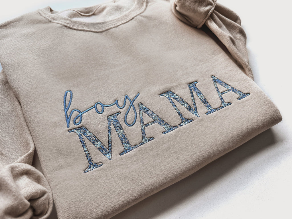 Blue Floral Boy Mama Embroidered Sweatshirt