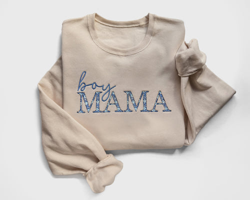 Blue Floral Boy Mama Embroidered Sweatshirt