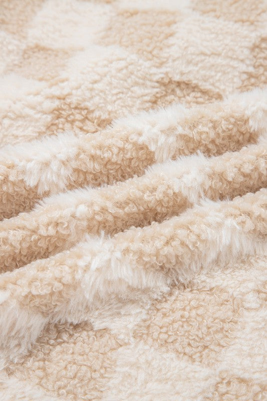 Checker Sherpa Corduroy Patchwork Zip-Up Jacket