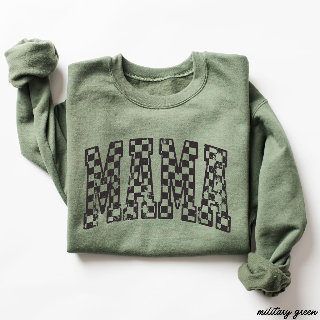 Mama Outline Checkered Sweatshirt *7 Colors (S-3X)