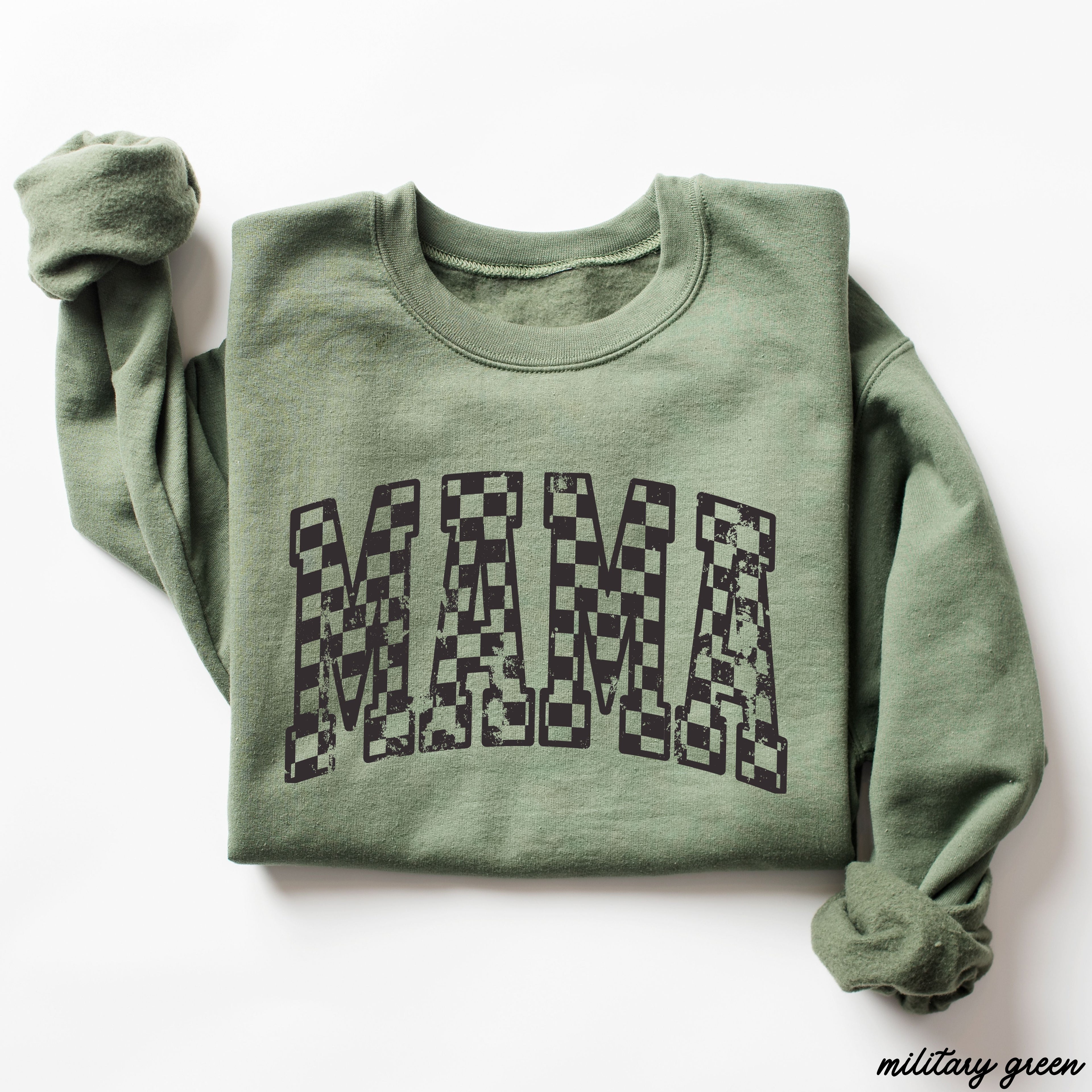 Mama Outline Checkered Sweatshirt *7 Colors (S-3X)