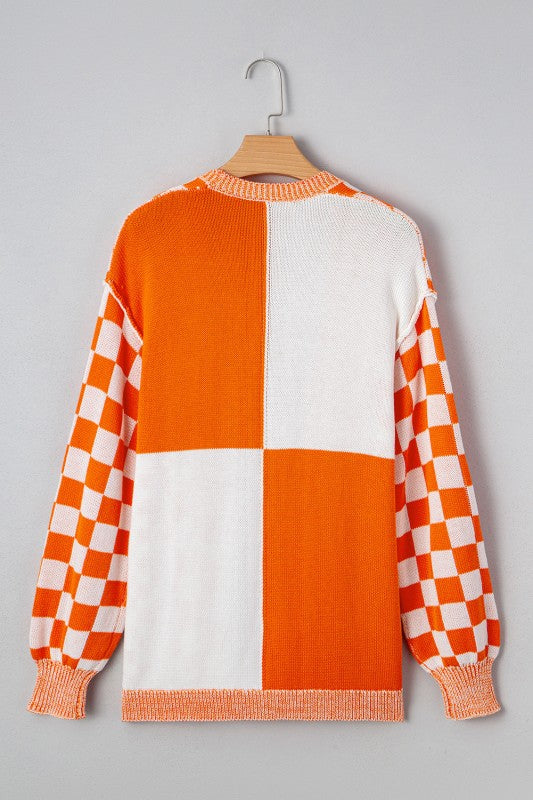 Checker Open Front Drop Shoulder Cardigan