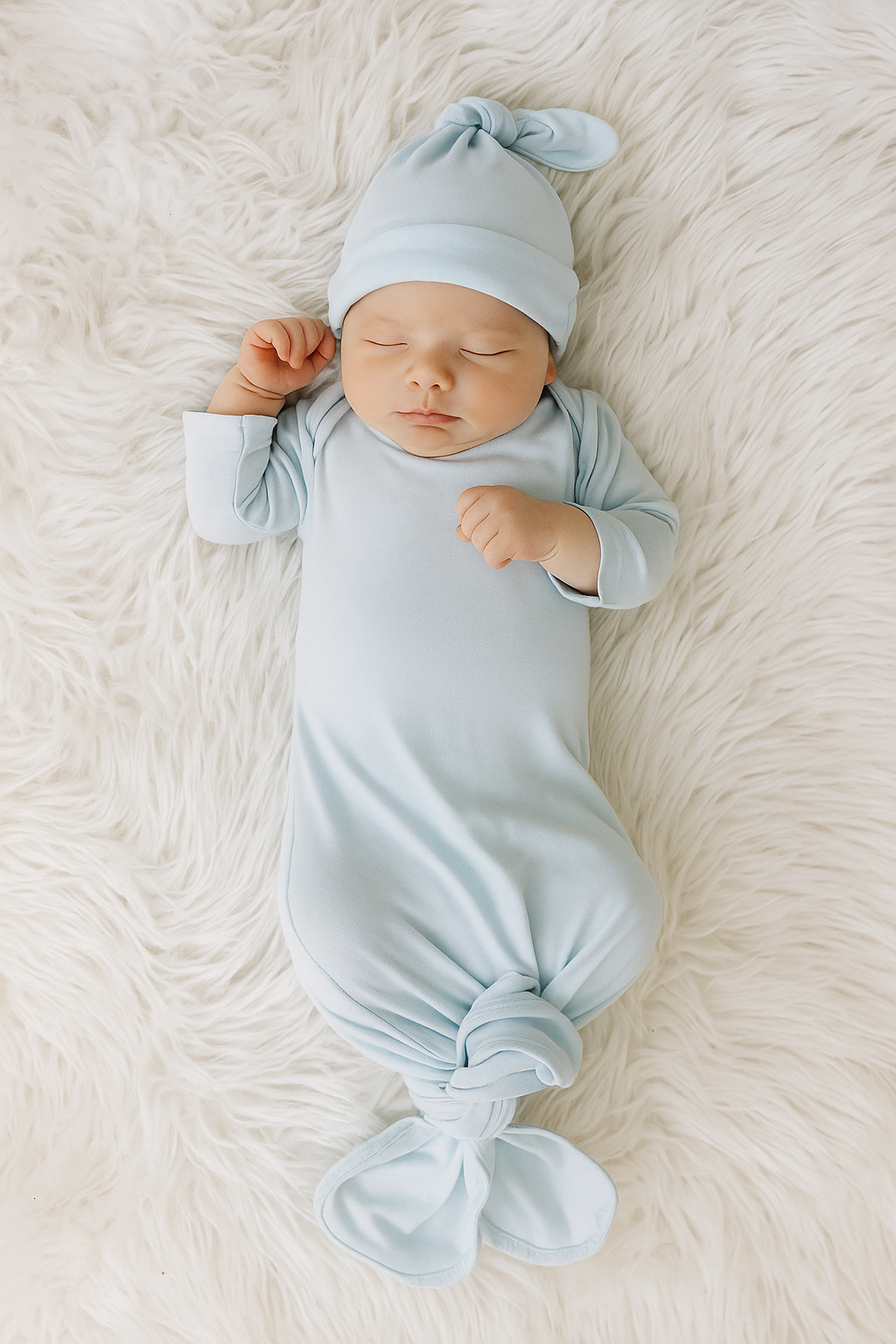 Bamboo Knotted Baby Gown & Beanie Blue