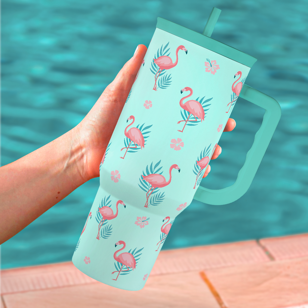 Flamingo Tumbler, Stainless Steel Insulated Tumblers Coffee Mug Cup with Handle, Gifts for Women Girls on Birthday Christmas Summer, 40oz