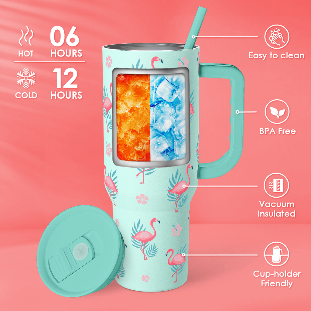 Flamingo Tumbler, Stainless Steel Insulated Tumblers Coffee Mug Cup with Handle, Gifts for Women Girls on Birthday Christmas Summer, 40oz
