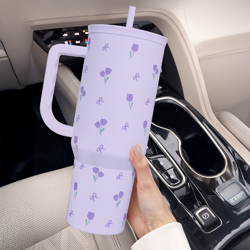 Floral 40oz Tumbler with Handle and Straw – Tulip Insulated Stainless Steel Travel Coffee Mug for Women Girls,  Floral Gift Idea for Birthday Christmas Mothers Day