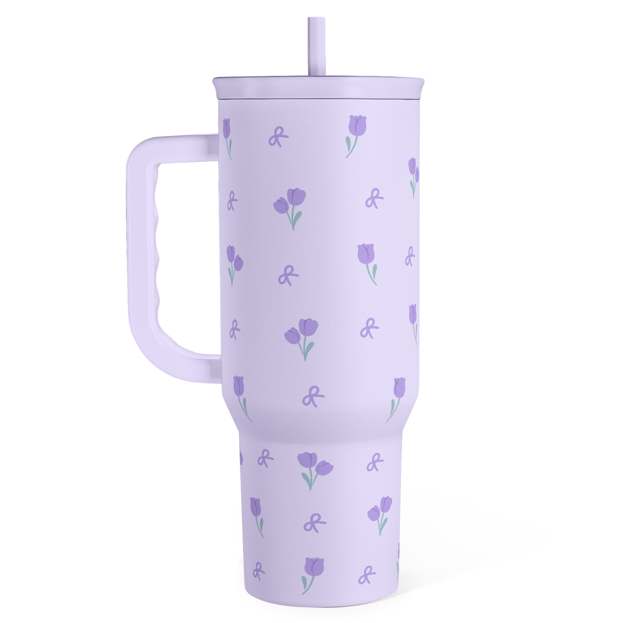 Floral 40oz Tumbler with Handle and Straw – Tulip Insulated Stainless Steel Travel Coffee Mug for Women Girls,  Floral Gift Idea for Birthday Christmas Mothers Day