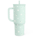 Daisy Flower Tumbler with Handle and Straw - Insulated Stainless Steel Coffee Travel Mug for Women Girls, Floral Gift Idea for Birthday Christmas