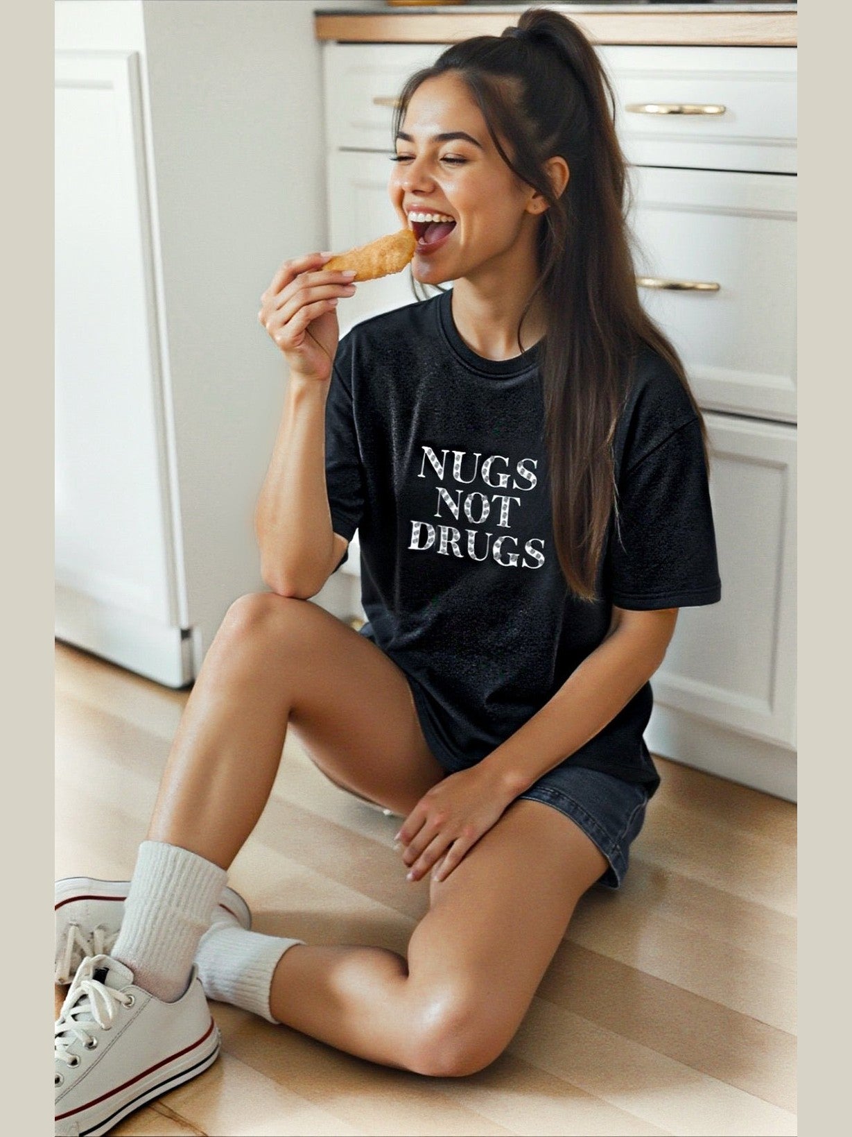 “Nugs Not Drugs” Graphic & Studded Washed Tee