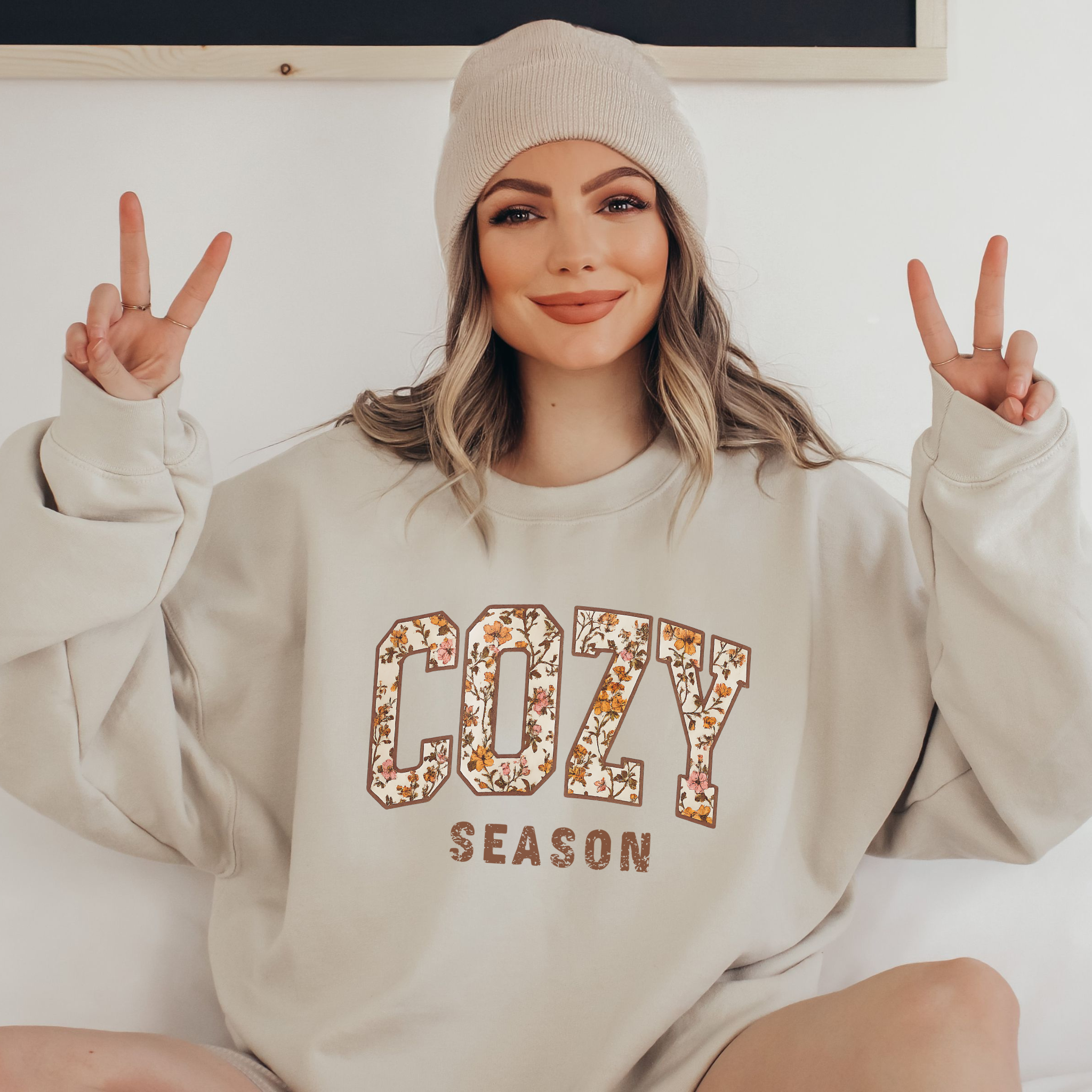 Cozy Season Floral Letter Sweatshirt – Fall Pullover
