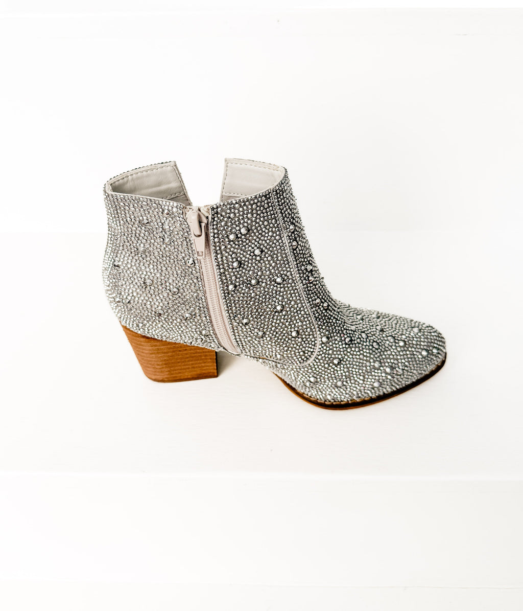 Shine Star Rhinestone Bootie in Silver