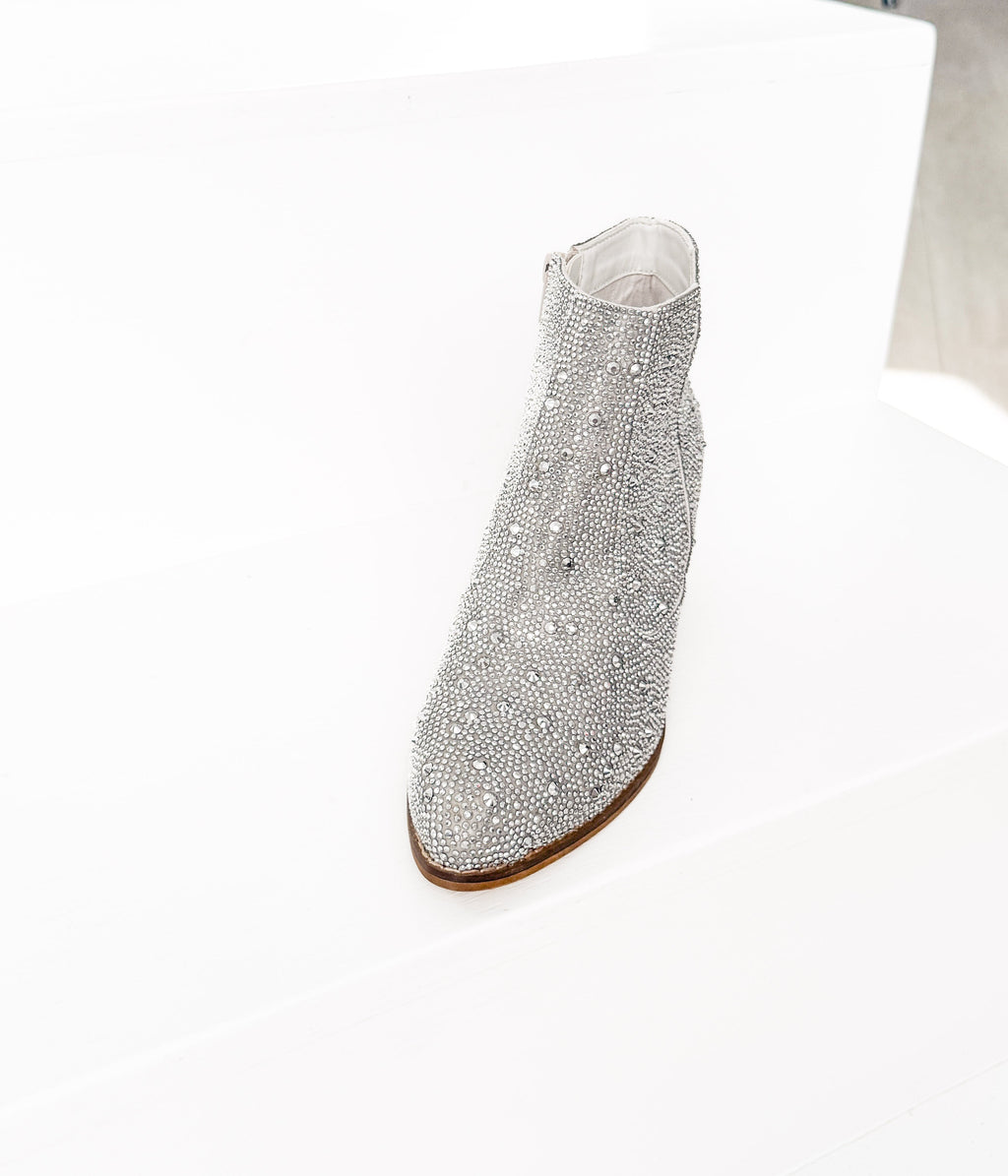 Shine Star Rhinestone Bootie in Silver